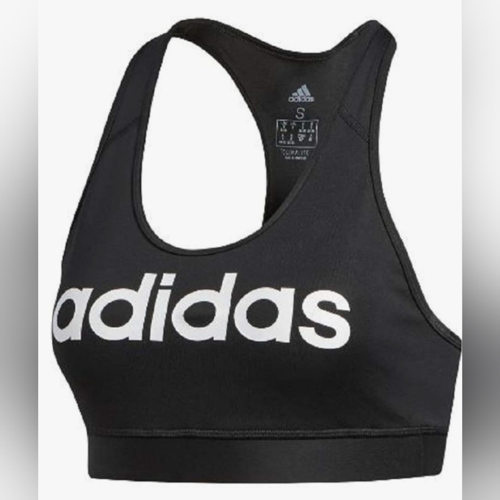 NWOT! Adidas Logo Climatech Black Sports Bra Size S - Picture 2 of 15